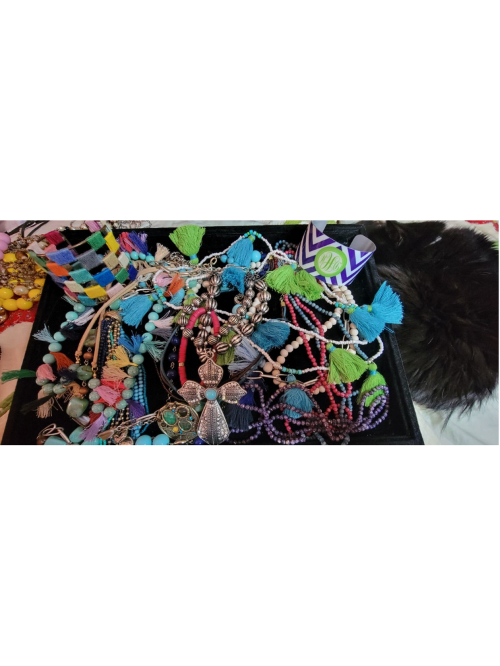 Boho Jewelry Lot Tassel Necklaces Statement Cross Turquoise Beaded Bracelet Set